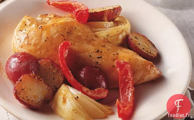 Poulet et légumes rôtis au miel et à la moutarde