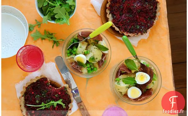 Salade De Pommes De Terre À La Menthe, Pois Et Bresaola