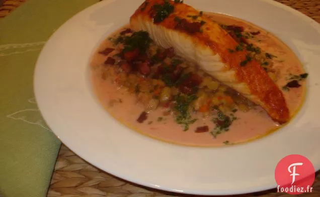 Saumon aux Lentilles et Crème de Raifort Rose