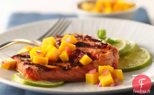 Saumon Teriyaki au Gingembre Grillé avec Salsa au Miel et à la Mangue
