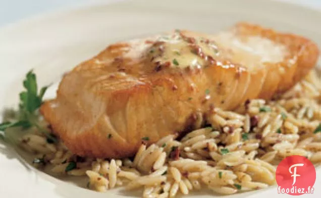 Saumon Rôti Au Beurre D'Olive-Moutarde Et Orzo