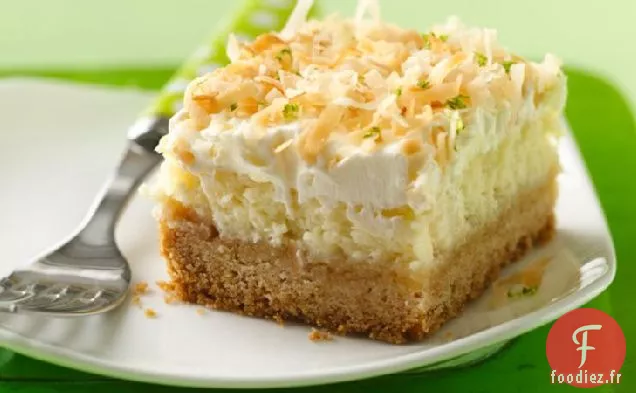 Barres de Gâteau au fromage givré au Citron Vert à la noix de coco
