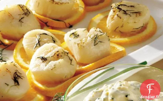 Pétoncles grillés à la Mayonnaise Orange-Ciboulette