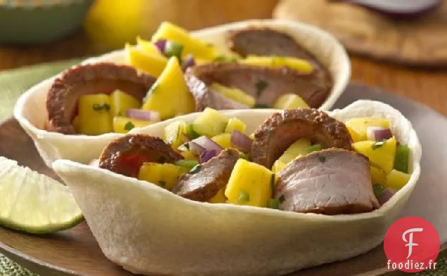 Steak de Flanc Taco Boats avec Salsa à la Mangue