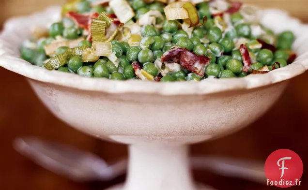 Petits Pois au Bacon et Poireaux Croustillants