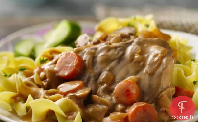 Steak Suisse aux Champignons et Sauce à la Mijoteuse