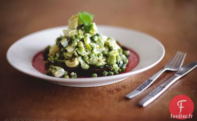 Fèves, Pois et Artichauts Avec Fromage de Chèvre