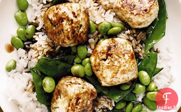 Boulettes de Poulet Teriyaki avec Edamame et Pois Mange-tout