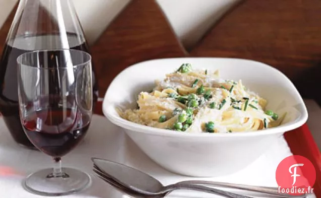 Pâtes aux Petits Pois, Ciboulette et Sauce à la Crème