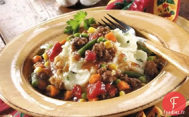 Ragoût de Boeuf Haché sur Purée de Pommes de Terre à l'ail