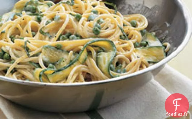 Spaghetti Aux Petits Pois Et Rubans De Courgettes