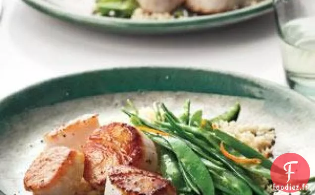 Recette De Pétoncles Poêlés Aux Pois Mange-Tout Et À L'Orange