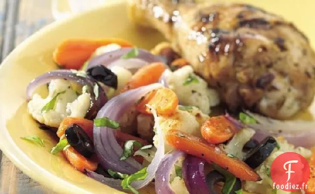 Paquets de Chou-Fleur Grillé, Carottes et Basilic