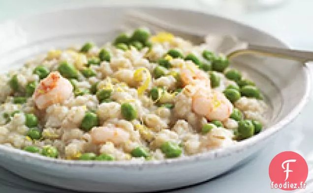 Risotto D'Orge Aux Crevettes Et Petits Pois