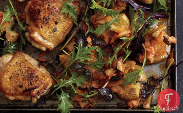 Poulet Rôti aux Pommes de Terre Écrasées au Kimchi