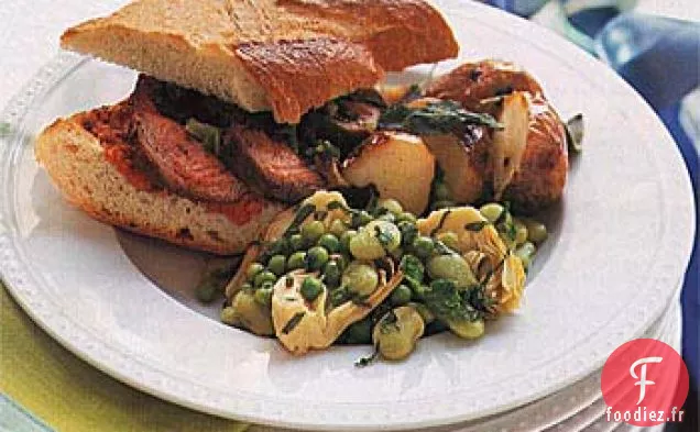 Sandwichs d'Agneau Grillés aux Oignons Verts Grillés