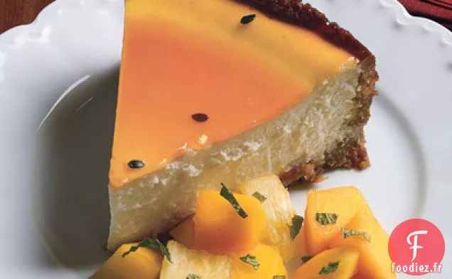 Gâteau au Fromage à la Noix de Coco avec Glaçage aux Fruits de la Passion