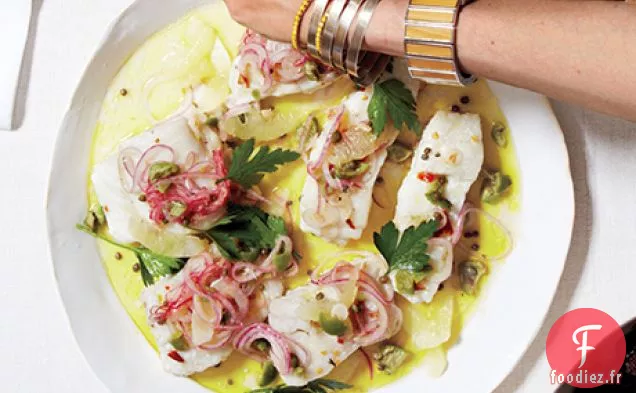 Morue au Citron, Olive Verte et Relish d'Oignon