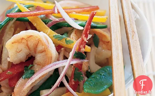 Salade de Crevettes Asiatiques aux Pois Mange-Tout, Jicama et Poivrons