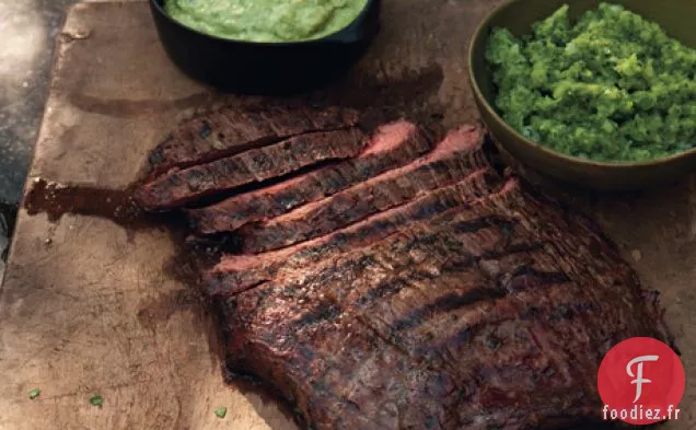 Steak de Flanc Mariné à la bière avec Aji et Guacamole