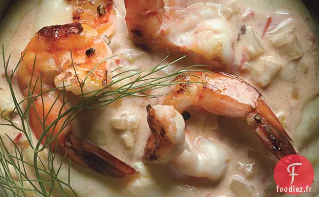 Langoustines de Crevettes au Citron et au Fenouil en Conserve Rapide sur Polenta