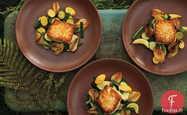 Flétan à l'Oignon de Printemps et à la Courge d'été