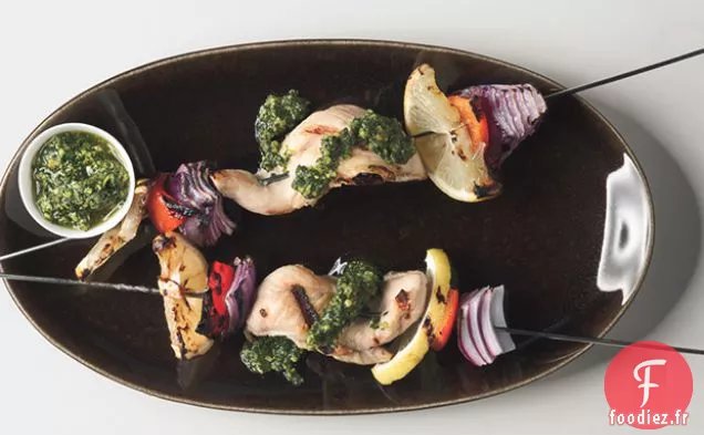 Brochettes de Poulet au Pesto Estragon-Pistache