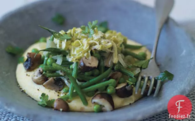 Polenta aux Haricots Verts, Champignons, Pois et Poireaux