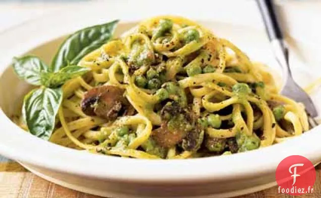 Linguine à la Crème de Pois au Basilic