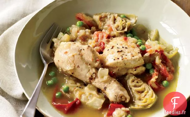 Tajine de Poulet aux Cœurs d'Artichaut et Petits Pois