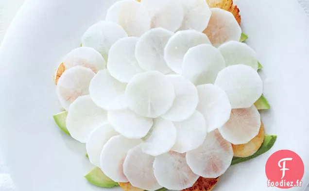 Pétoncles poêlés à l'Avocat et au Daikon