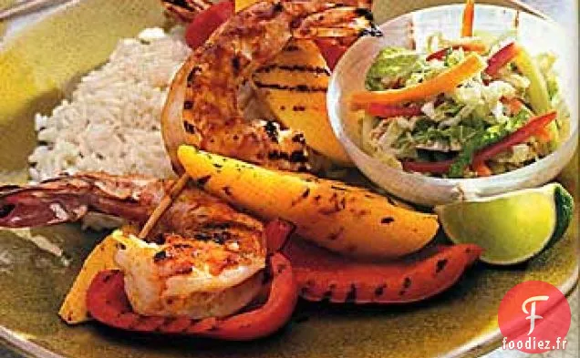 Brochettes de Crevettes et Mangues avec Glaçage Goyave-Citron Vert