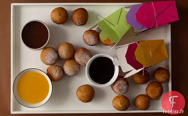 Bomboloni avec Espresso au Chocolat, Caramel au Whisky et Sauces Clémentines