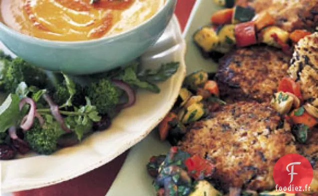 Galettes de Riz Sauvage et de Riz Brun avec Ragù de Légumes Rôtis