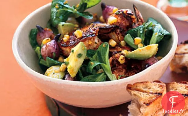 Salade de Crevettes Grillées au Maïs et à l'Avocat