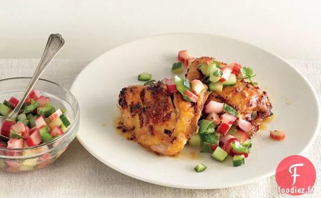 Cuisses de Poulet épicées avec Salsa Rhubarbe-Concombre