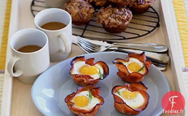 Œufs au Four et Champignons dans des Chips de Jambon