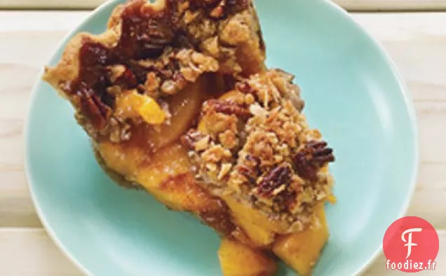 Tarte aux Pêches avec garniture de Streusel aux Pacanes