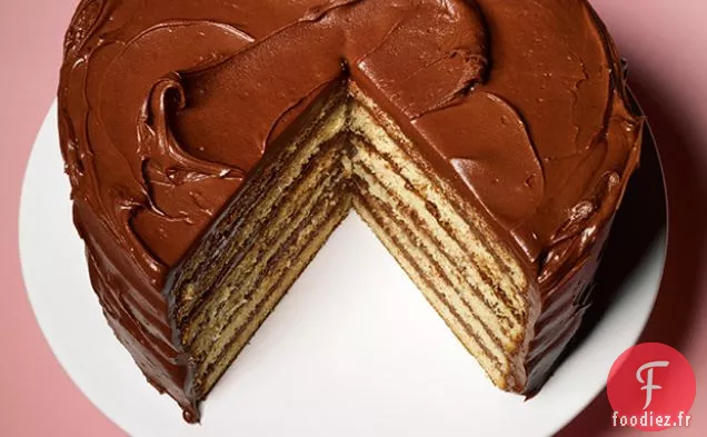 Gâteau de Couche Jaune avec Glaçage à la Crème Sure au Chocolat