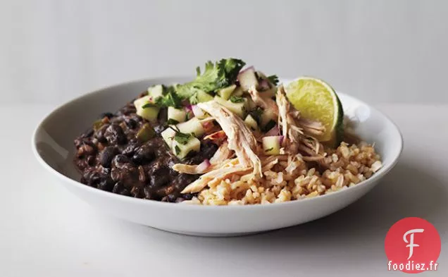 Haricots Noirs et Riz avec Salsa au Poulet et aux Pommes
