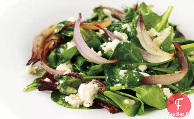 Salade d'Épinards Flétris avec Vinaigrette chaude à la Feta