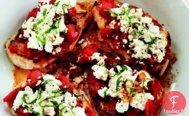 Poitrines de Poulet au Fromage de Chèvre et Tomates Rôties au Feu