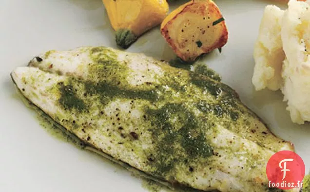 Branzino et Petits Légumes Rôtis à l'Huile d'Estragon-Ciboulette