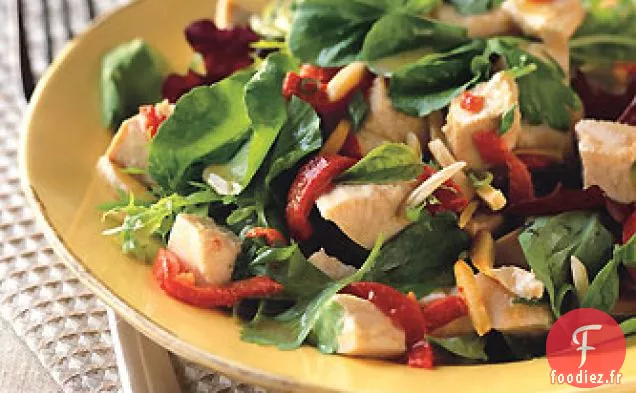 Salade de Poulet aux Poivrons Piquillo, Amandes et Légumes Verts Épicés