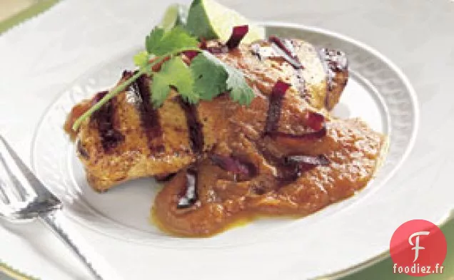 Poulet Grillé Épicé avec Sauce Crémeuse à la Citrouille et à la Taupe