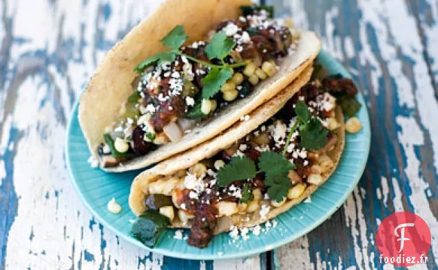 Taco aux champignons, Rajas et Maïs avec Fresque Queso