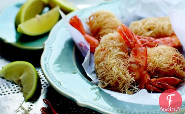 Crevettes aux Agrumes et aux Amandes Enveloppées dans une pâte Knafe
