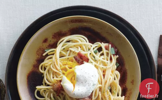 Pâtes Poivrées Carbonara à l'Œuf Poché