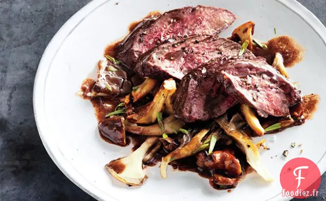 Steak de Suspension aux Champignons et Sauce au Vin Rouge