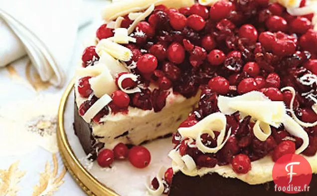 Torte de Grand Marnier Surgelée avec Croûte de Chocolat Noir et Canneberges Épicées